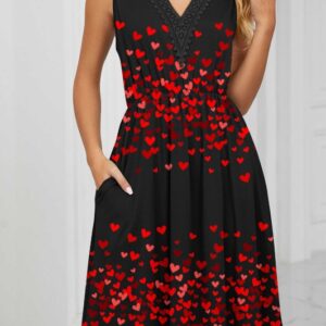 Ladies' V-neck Heart-shaped Printed Casual Off Shoulder Dress