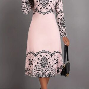 Ladies' Round Neck Printed Fashionable Dress