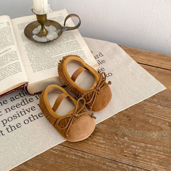 Spring Genuine Leather Baby Girl Shoes Big Bow Covered Fringe Non-slip Wear-resistant Soft Sole Shoes - Image 5