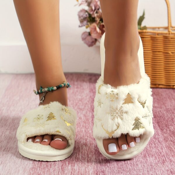 Christmas Plush Open Toe Cotton Slippers - Image 4