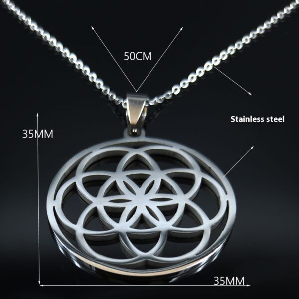 Hollow Circle Ring Pendant Flower Of Life Sacred Geometric Clavicle Chain Necklace - Image 2