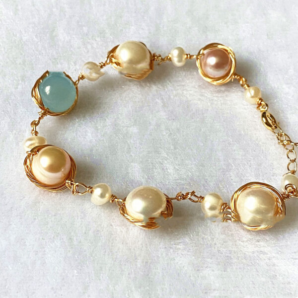 14k Gold Wrapped Yarn Hand-made Sapphire Bracelet - Image 2