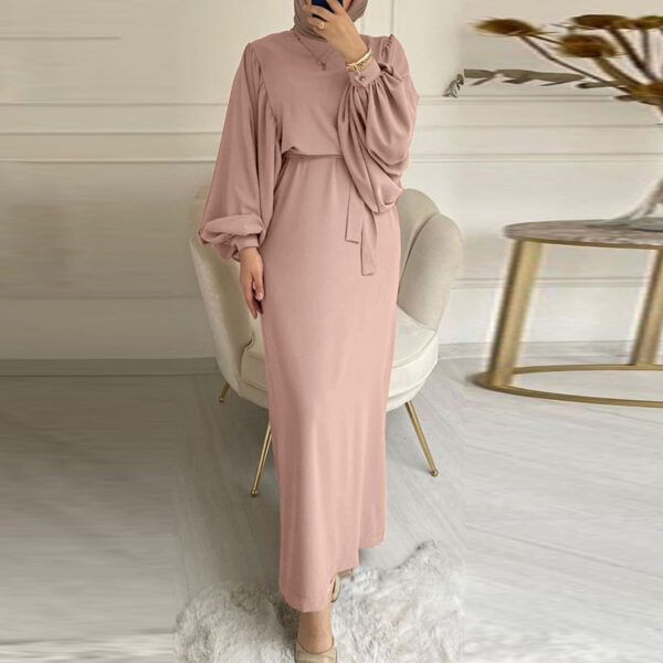Solid Color Long Sleeve Casual Muslim Dress Robe Robe Dress - Image 10