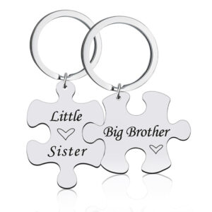 Stainless Steel Puzzle Keychain Big Brother Little Sister
