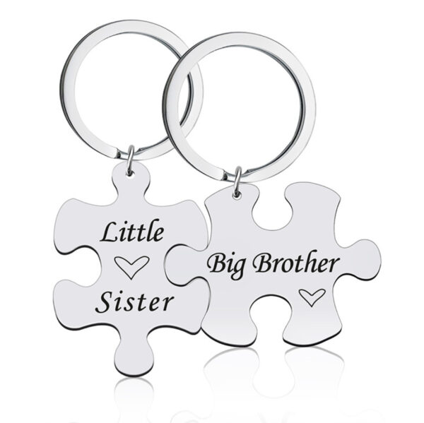 Stainless Steel Puzzle Keychain Big Brother Little Sister