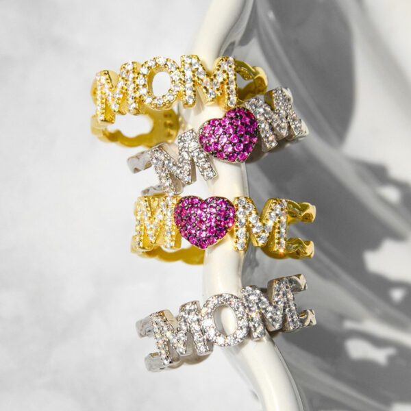 Letter Heart Shape Mother's Day Opening Adjustable Ring - Image 5