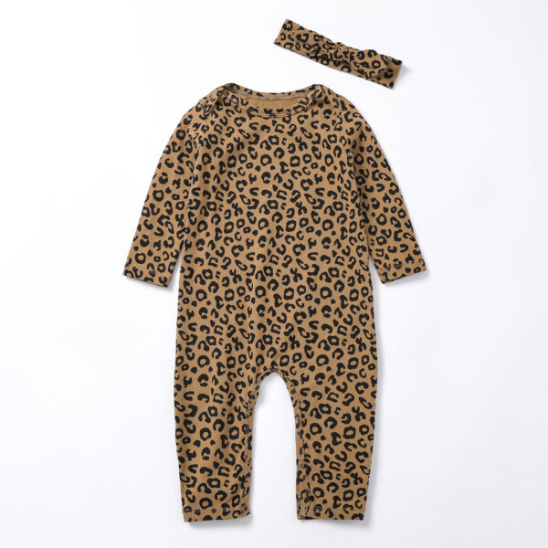 Baby Leopard Print Cotton Long-sleeved Jumpsuit Open-end Romper - Image 6
