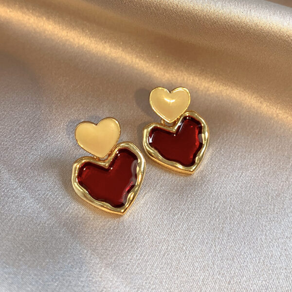 Wine Red Love Ear Ring Simple Elegance Retro Advanced - Image 4