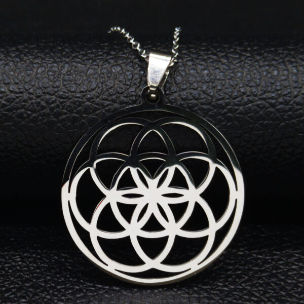 Hollow Circle Ring Pendant Flower Of Life Sacred Geometric Clavicle Chain Necklace - Image 6