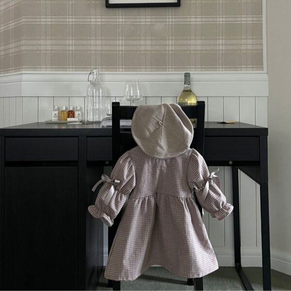 Girl's Plaid Bow Princess Dress - Image 4
