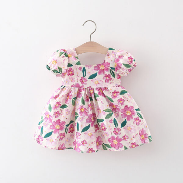 Girl's Fashionable Flower Short Sleeve Dress - Image 3