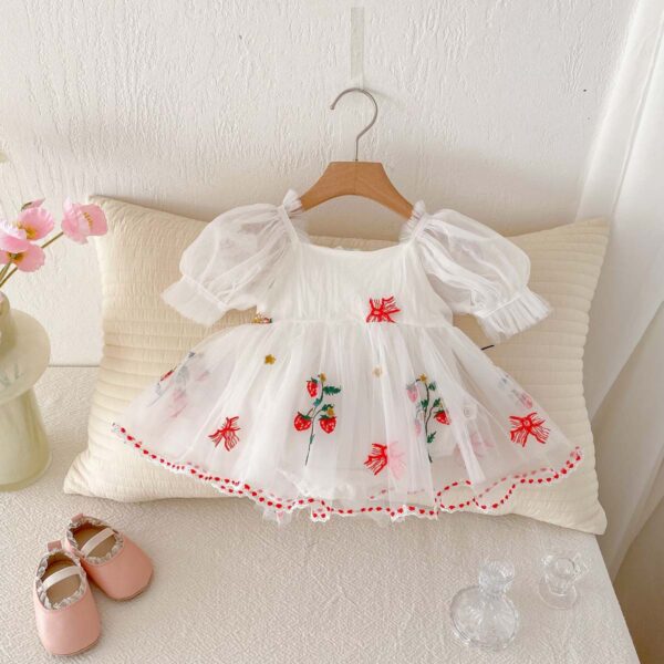 Baby Girl Embroidered Bow Mesh Princess Dress - Image 6