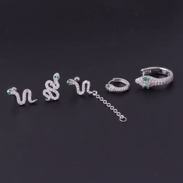 Fine Rod Stainless Steel Green Eyes Zircon Snake Ear Bone Stud - Image 5