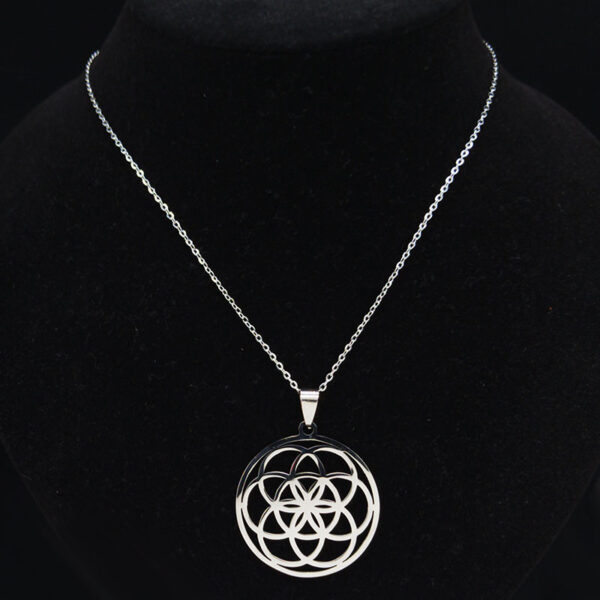 Hollow Circle Ring Pendant Flower Of Life Sacred Geometric Clavicle Chain Necklace - Image 4