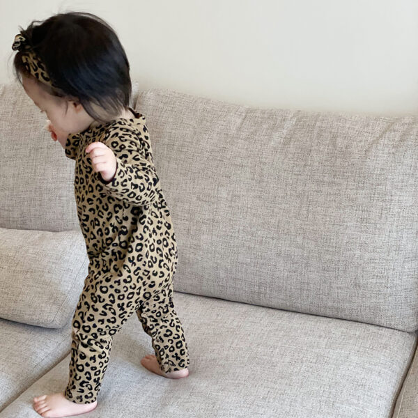 Baby Leopard Print Cotton Long-sleeved Jumpsuit Open-end Romper - Image 4