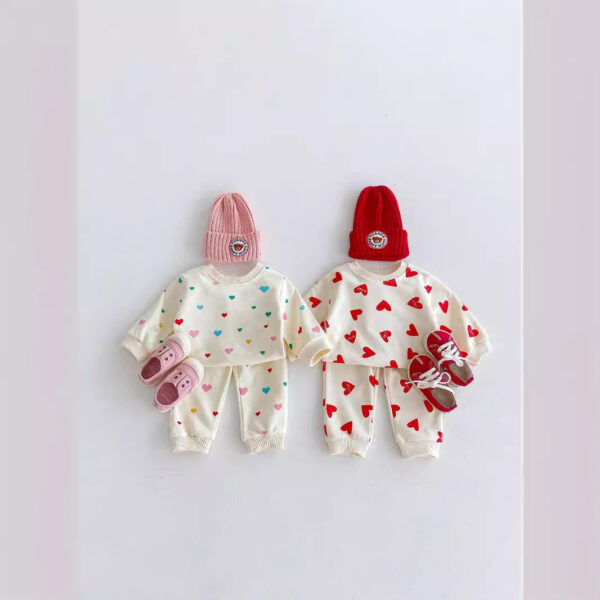 Colored Loving Heart Fashionable Sweater Baby Comfortable Two-piece Suit - Image 2