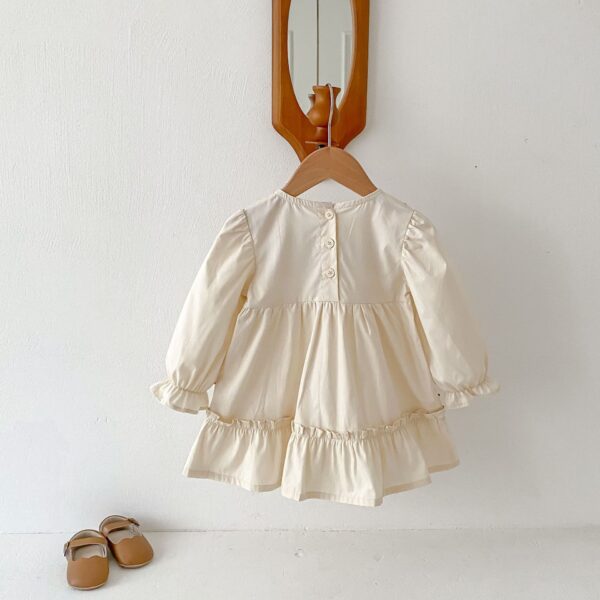Girls' Ruffled Long Sleeve Flower Embroidered Dress - Image 6