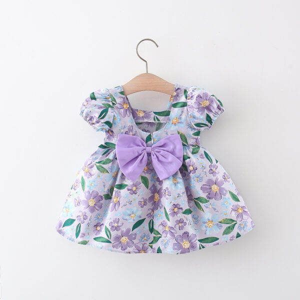 Girl's Fashionable Flower Short Sleeve Dress - Image 2