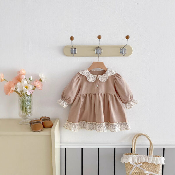 Long Sleeve Floral Lace Lapel Girl Dress - Image 5