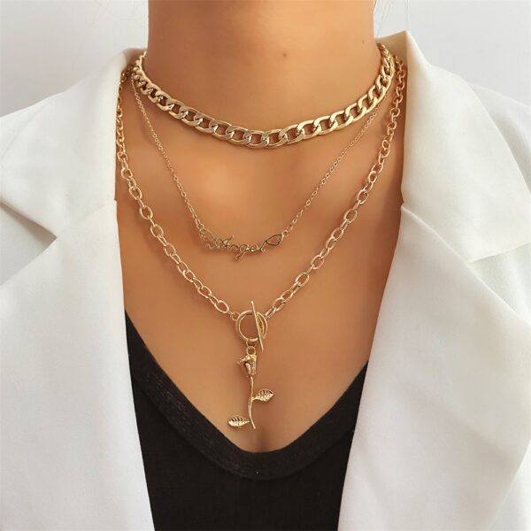Rose Layered Retro Metal 3-layer OT Buckle Necklace - Image 6