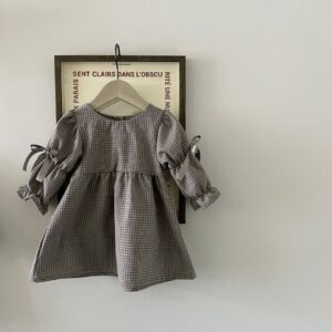 Girl's Plaid Bow Princess Dress
