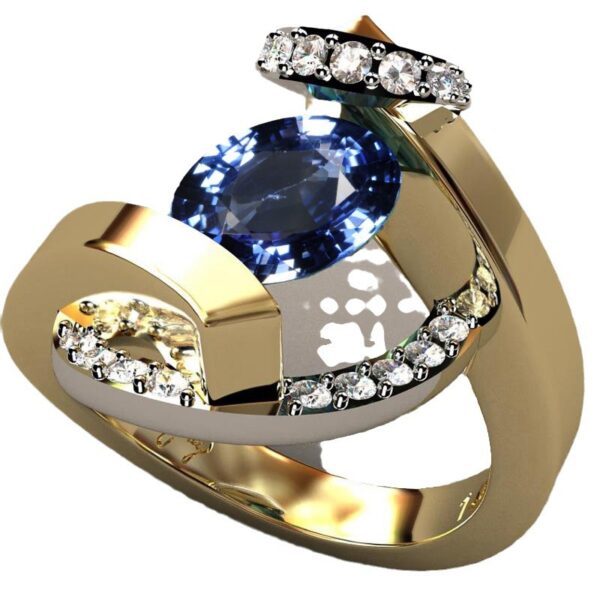 18K Gold Plated Sapphire Two-tone Ring For Women - Image 2
