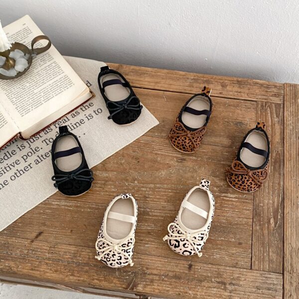 Spring And Autumn Infant Baby Girl Soft Bottom Toddler Shoes Hu Die Knot Leopard Print Round Toe Shoes - Image 2