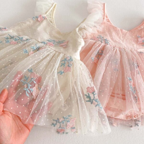 Sleeveless Lace Embroidered Romper For Children - Image 2