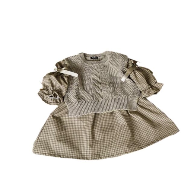 Girl's Plaid Bow Princess Dress - Image 2