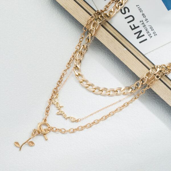 Rose Layered Retro Metal 3-layer OT Buckle Necklace - Image 5