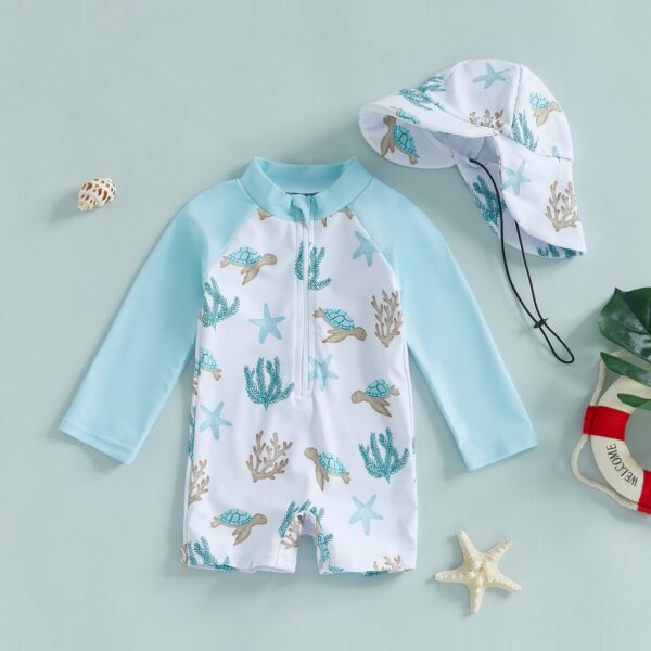 Hat One-piece Long Sleeves Children's Swimsuit - Image 3