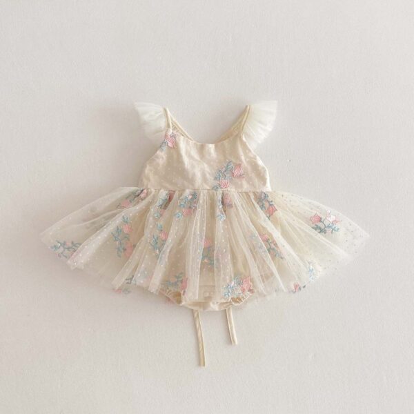 Sleeveless Lace Embroidered Romper For Children - Image 3