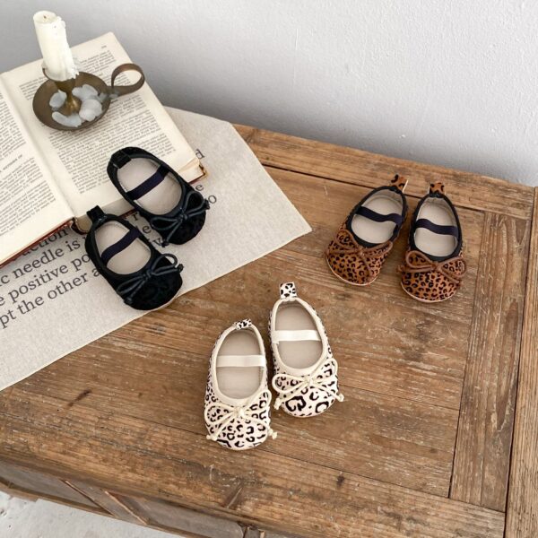 Spring And Autumn Infant Baby Girl Soft Bottom Toddler Shoes Hu Die Knot Leopard Print Round Toe Shoes - Image 5