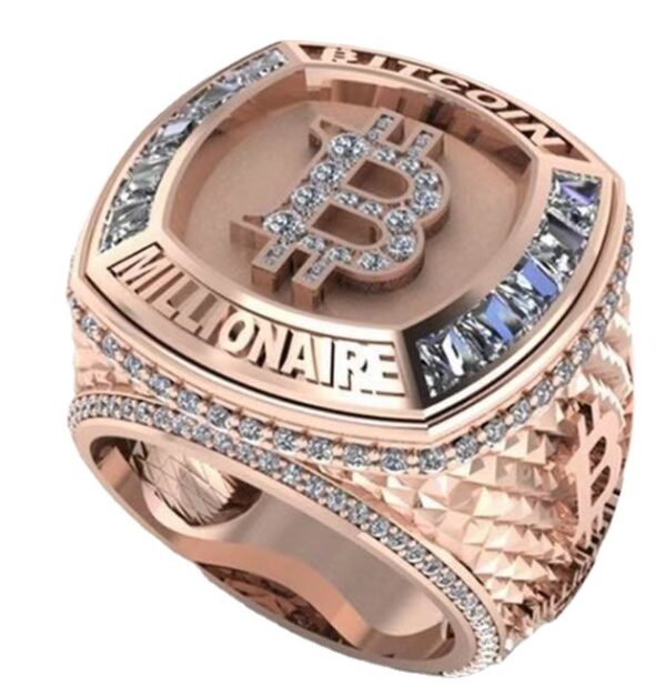Letter-shaped Electroplated Rose Gold White Diamond Ring Men's Ornament - Image 3