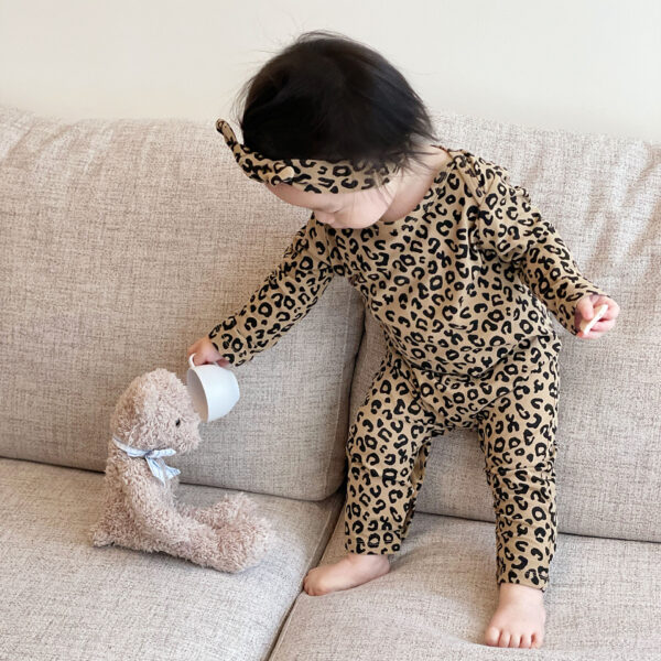 Baby Leopard Print Cotton Long-sleeved Jumpsuit Open-end Romper - Image 2