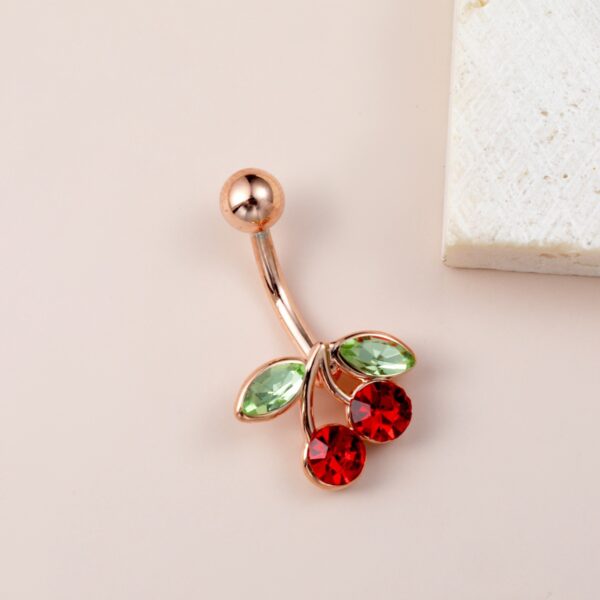 Belly Ring Cherry Zircon Belly Stainless Steel Rod Anti-allergy Human Body Piercing Accessories - Image 5