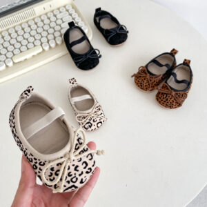 Spring And Autumn Infant Baby Girl Soft Bottom Toddler Shoes Hu Die Knot Leopard Print Round Toe Shoes