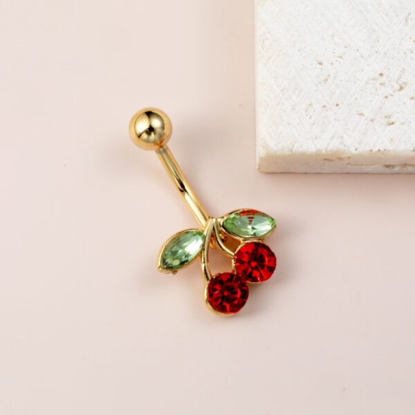 Belly Ring Cherry Zircon Belly Stainless Steel Rod Anti-allergy Human Body Piercing Accessories - Image 2