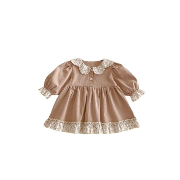 Long Sleeve Floral Lace Lapel Girl Dress - Image 3