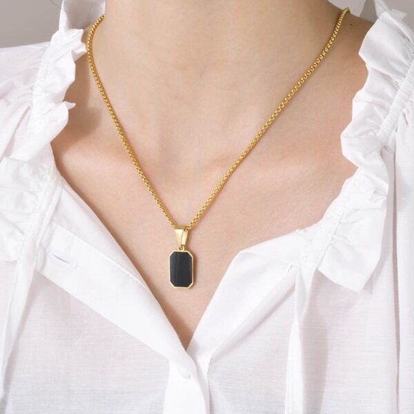Titanium Steel Necklace Women's Stainless Steel Epoxy Geometric Pendant Necklace - Image 3