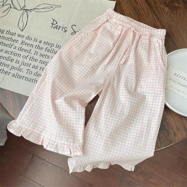 Sweet Plaid Flared Wide Leg Pants Ruffled Two-piece Set - Image 2