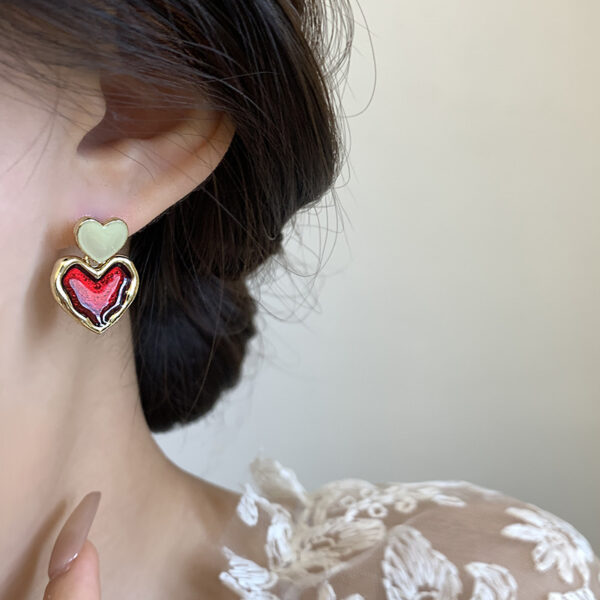 Wine Red Love Ear Ring Simple Elegance Retro Advanced - Image 3