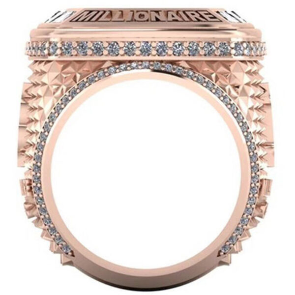 Letter-shaped Electroplated Rose Gold White Diamond Ring Men's Ornament - Image 4