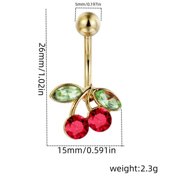 Belly Ring Cherry Zircon Belly Stainless Steel Rod Anti-allergy Human Body Piercing Accessories - Image 8