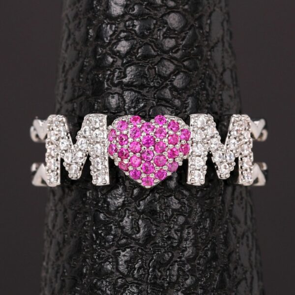 Letter Heart Shape Mother's Day Opening Adjustable Ring - Image 6