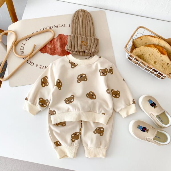 Baby Clothes Suit Cotton Round Neck Bear Cartoon Sweater - Image 5