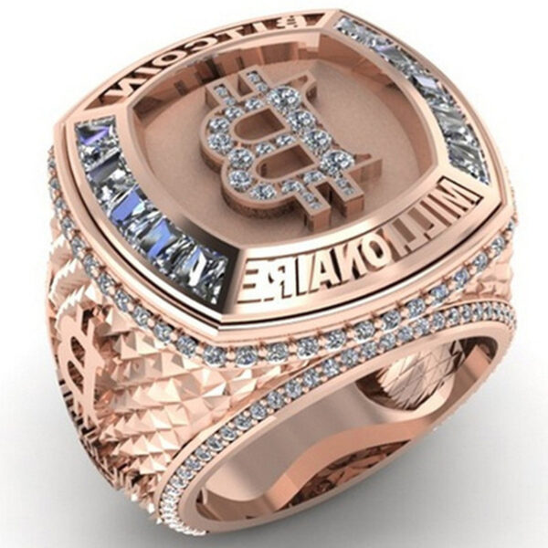 Letter-shaped Electroplated Rose Gold White Diamond Ring Men's Ornament - Image 2