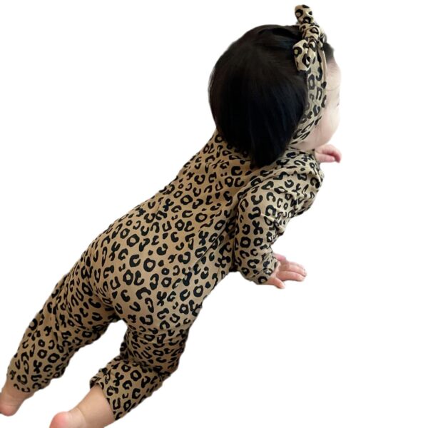 Baby Leopard Print Cotton Long-sleeved Jumpsuit Open-end Romper - Image 3
