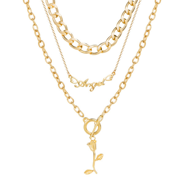 Rose Layered Retro Metal 3-layer OT Buckle Necklace - Image 3