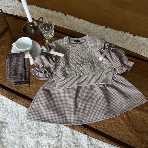 Girl's Plaid Bow Princess Dress - Image 6